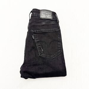 Levi's 724 High Rise Skinny Black Denim Jeans Ripped Knees Zip Fly Size 24